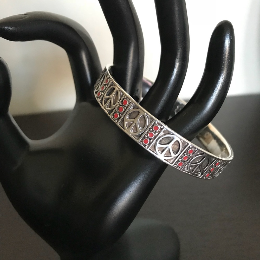 Lucky Brand Peace Brushed Silver Bangle Bracelet